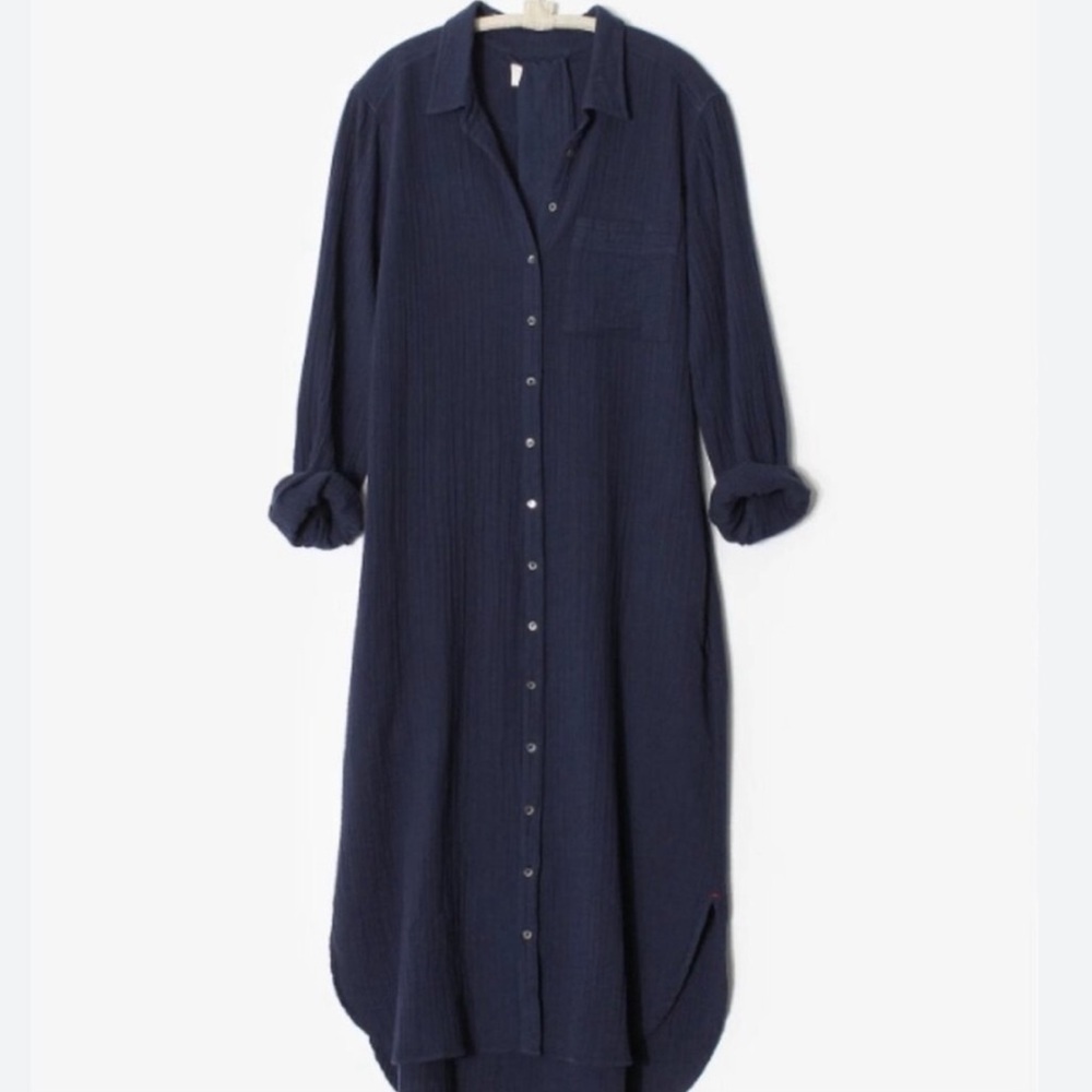 Xirena Dress Scarlyt Midi Cotton Gauze Belted in North Star Navy - Picture 2 of 6